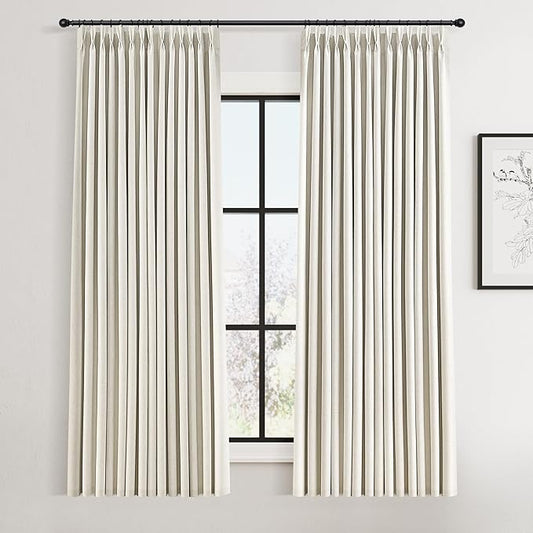 Joywell Pinch Pleated 100% Blackout Linen Curtains for Living Room Small Window Drapes 60 Inches Long 2 Panels Thermal Insulated Soundproof Short Linen Pleat Curtains for Cafe Bathroom 40Wx60L Cream