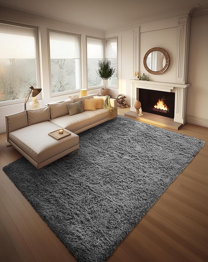 Ophanie 8x10 Area Rugs for Living Room,Upgrade Non-Slip Fluffy Soft Large Shag Bedroom Carpet,Grey Big Indoor Thick Rug,Gray Carpets for Boy and Girls Room Dorm Decor with Over 99 pcs Pile fibers