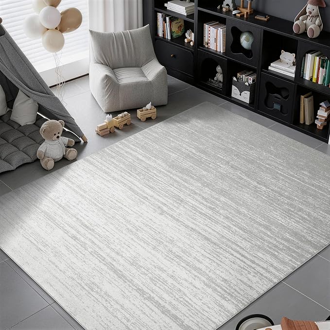 LIANLAM 5x7 Silver Infused Self-Cleaning Rug for Living Room (5x7,Silver) | NASA-inspired silver infused fabric washable rug,long-lasting surface freshness, low-pile minimalist versatile home decor