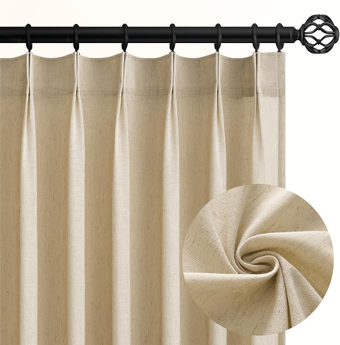 Topfinel 94 Inch Length Pinch Pleat Linen Curtains Drapes 2 Panels Set,Hooks Sense of Design Semi Sheer Elegance Window Curtains Living Room Bedroom,Half Price Drapes 94 inches Long Set of 2