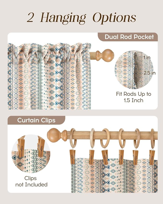 Miss Adola Boho Kitchen Tier Curtains - 36 Inch Length Linen Blend Cafe Curtains Farmhouse Small Window Treatments Over Sink Rod Pocket for Bathroom Living Room Light Filtering, 2 Panels