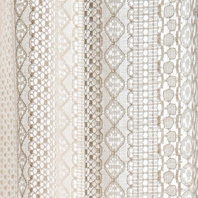 Sutuo Home Beige Boho Curtains Crochet Lace Semi-Sheer Bohemian Hollow Knitted Handmade Tassels, Rod Pocket Window Treatment Vintage Rustic Farmhouse Drapes for Glass Slide Door, 1 Panel 59" W x 90" L