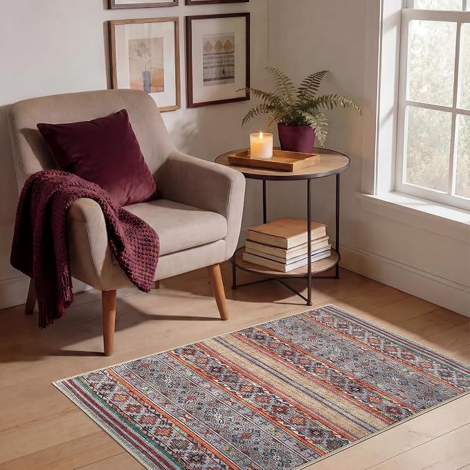 Keen Home Design 2x3 Rug - Machine Washable Entry Rug with Non-Slip Backing, Ideal for Enteryway, Kitchen, Bathroom, Laundry Room - Vintage, Easy Clean, Durable, Low Pile Rug - (2' x 3')
