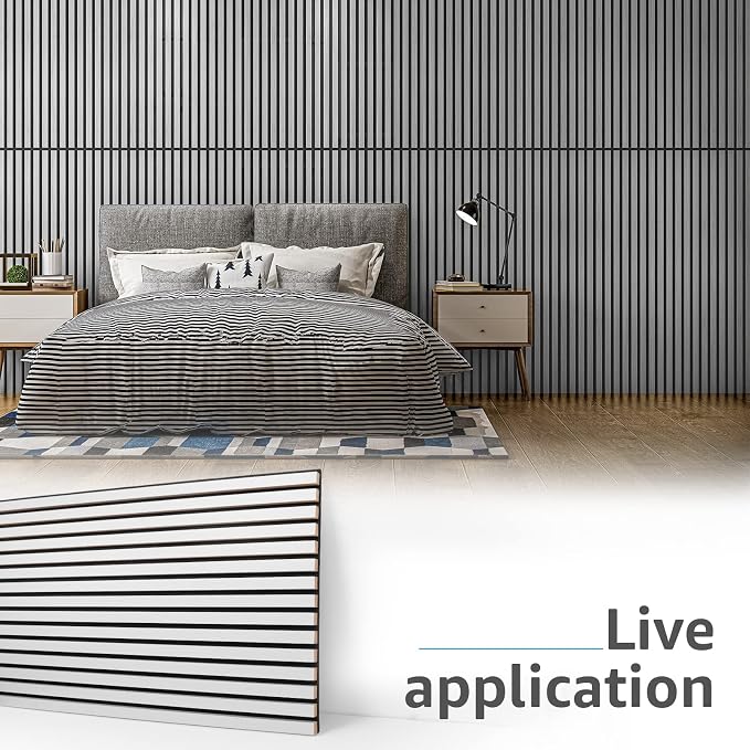 Art3d 4 Wood Slat Acoustic Panels for Wall and Ceiling - 3D Fluted Sound Absorbing Panel with Wood Finish - Brushed Silver