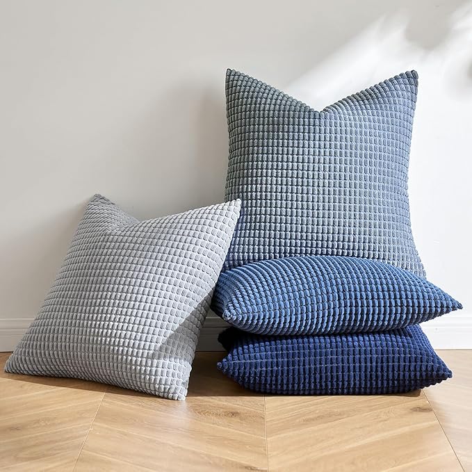 MIULEE Coastal Blue Decorative Pillow Covers 20x20 Inch Set of 4 | Boho Western Farmhouse Home Decor Couch Throw Pillows Summer Corduroy Couch Pillowcases Industrial for Sofa Living Room Bed