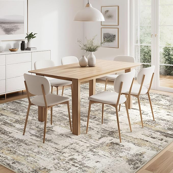 Area Rugs for Living Room: 10x13 Abstract Washable Rug Modern Neutral Large Soft Stain Resistant Non-Slip Backing Machine Table for Bedroom Dining Room Indoor Home Office Carpet - Gold Brown