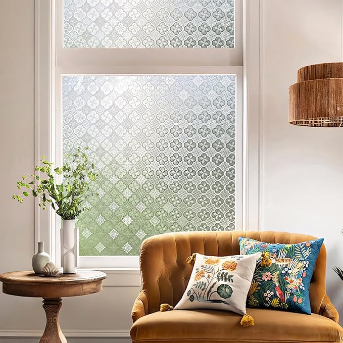 STATINT Frosted Glassy Petals 3D Begonia Window Privacy Film Decorative Non Adhesive Static Electricity Sun Blocking Flowering for Bathroom and Home，17.5 Inch X 6.5 Feet