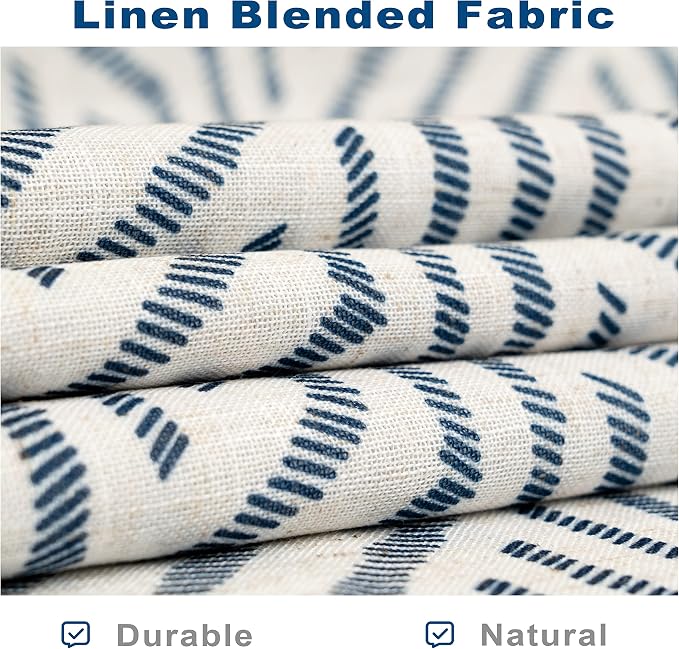 DriftAway Farmhouse Linen Lined Valance Double Layer Thermal Insulated Room Darkening Blackout Window Valances 3 Inch Rod Pocket Striped Kitchen Valance Single 52 Inch by 18 Inch Briony Navy