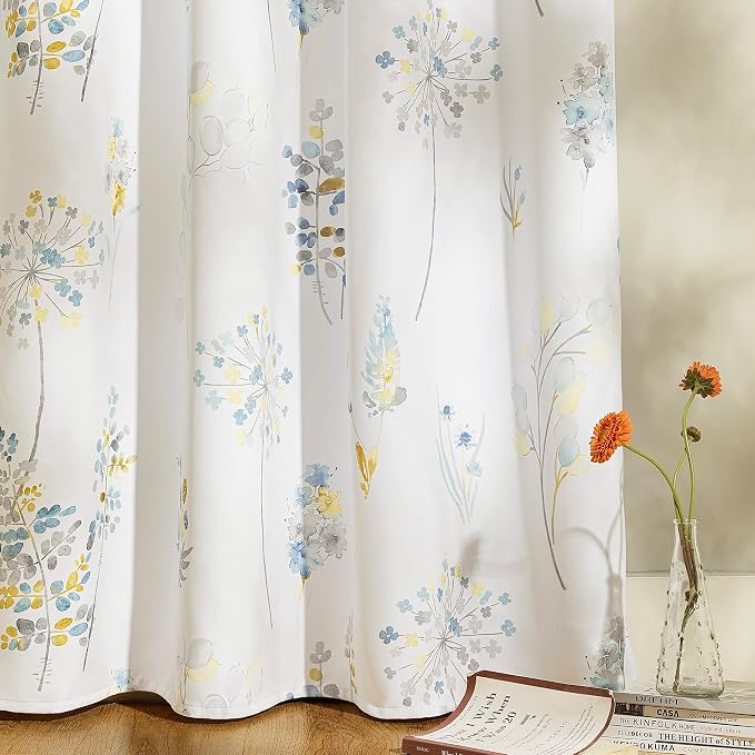 XTMYI Yellow Cafe Kitchen Curtains 45 Inch Length for Window Over Sink,80% Blackout Bright Colorful Floral Spring Decor for Bedroom Bathroom