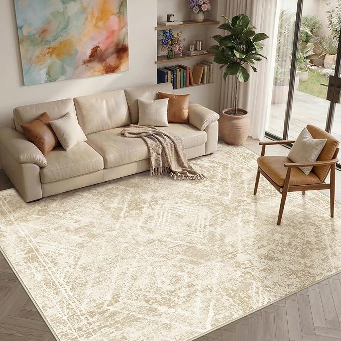 BESTSWEETIE Area Rug 5x7 Rug Machine Washable Non-Slip Low Pile Print Pattern Western Rug for Living Room Bedroom Entryway Tribal Series-Beige/Lightbrown