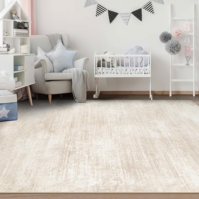 pmtsns Area Rugs 6x9 for Living Room: Washable Rug Modern Abstract Neutral Soft Non-Slip Low-Pile Indoor Carpet for Bedroom Dining Room Playroom Home Office (Beige, 6'x9')