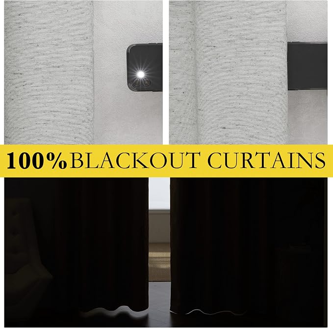 NICETOWN Grey Full Shade Linen Curtain Panels 84" Long, Pair of Energy Smart & Noise Blocking Out Blackout Drapes for Guest Room Window, Thermal Insulated Lined Window Dressing