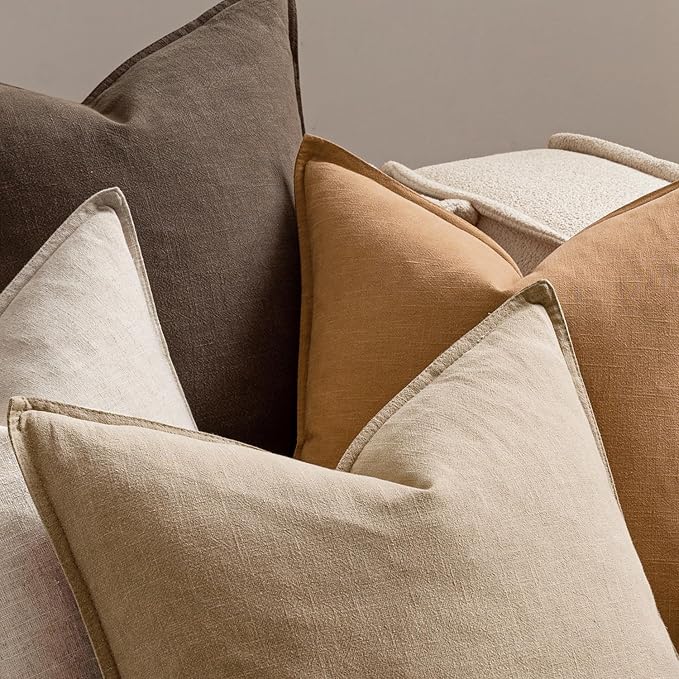 MIULEE Neutral Brown Boho Linen Pillow Covers 20x20 Inch Pack of 4 | Natural Fall Decorative Throw Pillow Covers Soft Farmhouse Couch Pillowcases Modern Decor for Living Room Bed Sofa