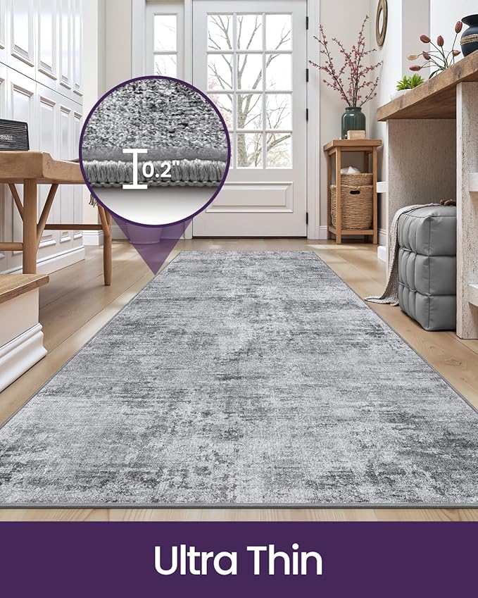 DEXI Hallway Runner Rug Washable 2'8''x10', Modern Abstract Soft Thin Hallways Runner with Non Slip Backing, Low Pile Entryway Floor Rug, Stain Resistant Carpet for Bedroom Living Room, Light Grey