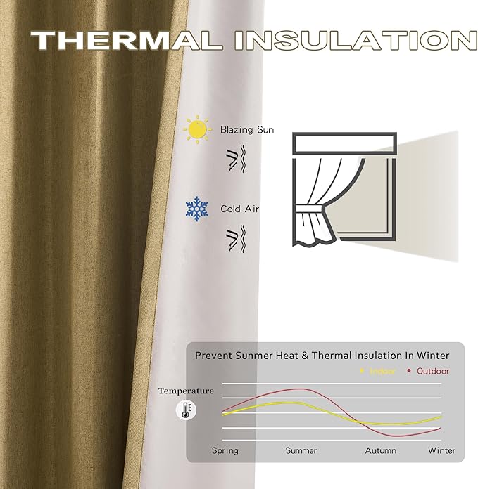 DUALIFE Gold Tan Pinch Pleated Blackout Curtains 84 Inches Long, Back Tab with Hooks, Linen Full Black Out Thermal Insulated Track Curtain for Bedroom Living Room,40 W x 84 L, 2 Panels