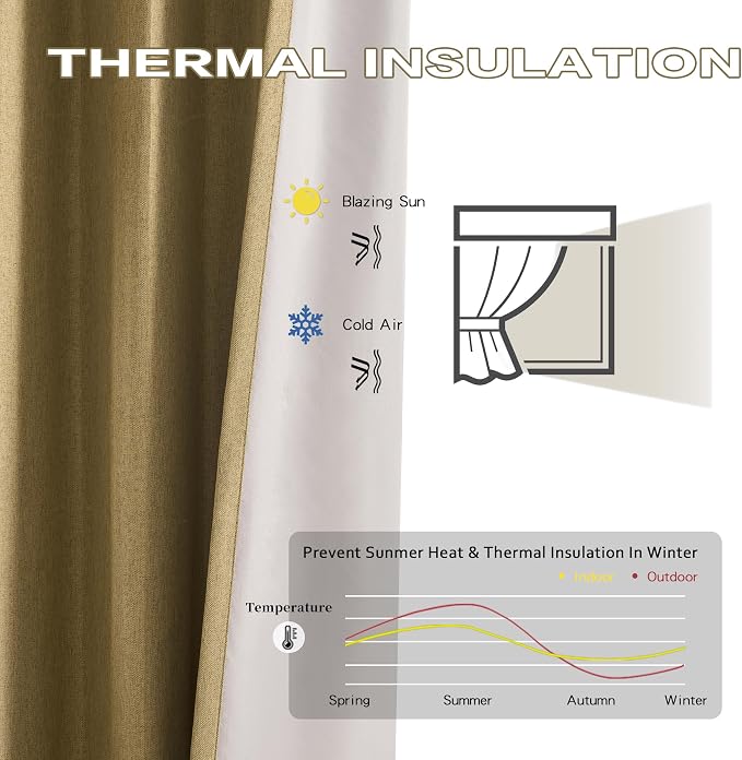 DUALIFE Gold Tan Pinch Pleated Blackout Curtains 104 Inches Long, Back Tab with Hooks, Linen Full Black Out Thermal Insulated Track Curtain for Bedroom Living Room,40 W x 104 L, 2 Panels