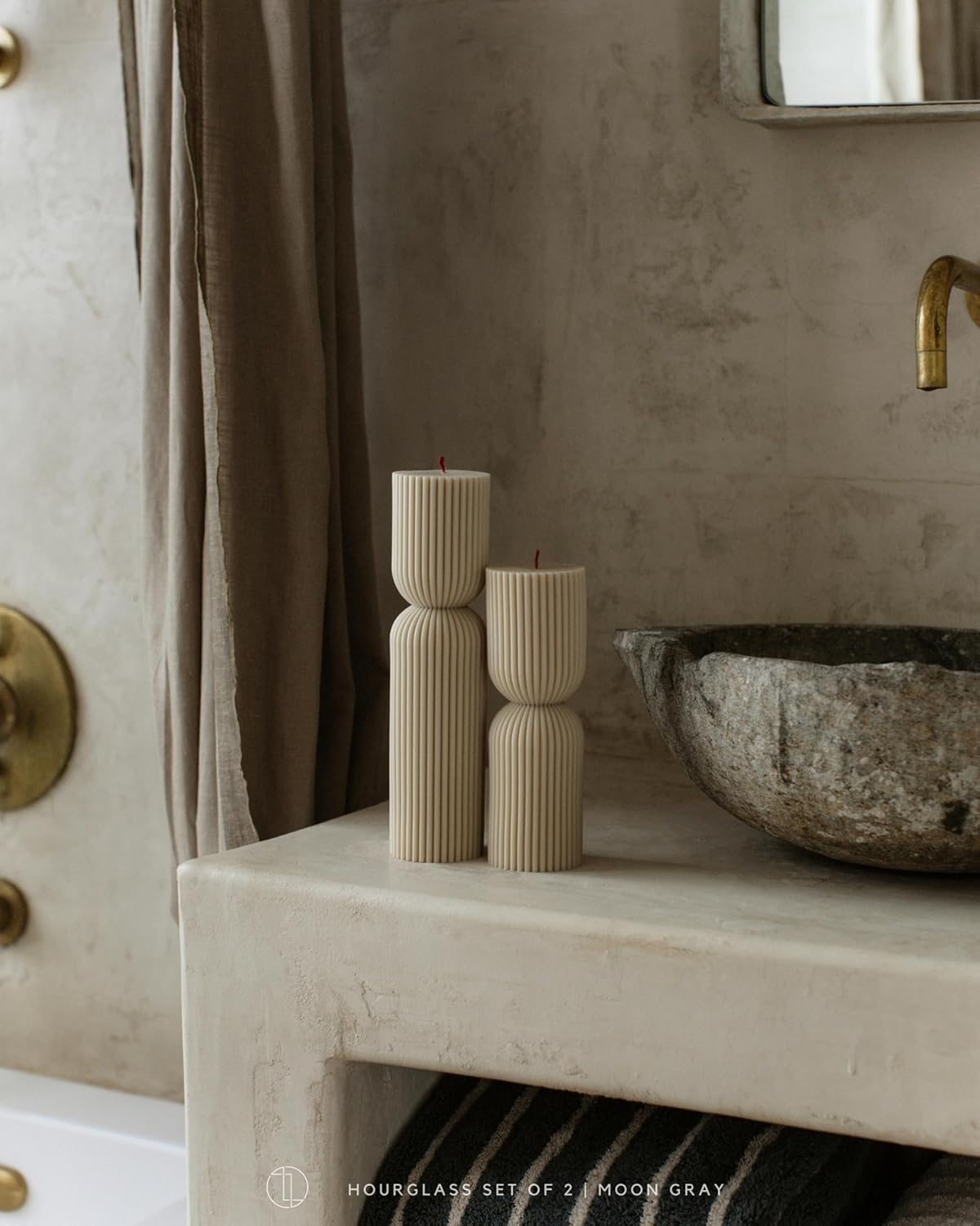 LAWA Hourglass Pillar Candle - Large Beautiful Handmade Pillar Scented Soy Wax Candle Elegant Bubble Aesthetic Candle Housewarming Gift Home Room Shelf Decor Idea Moon Gray (Set of 2)