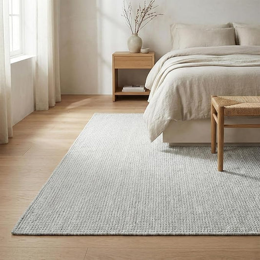 Fab Habitat Machine Washable Area Rug - Hand Woven, Stain Resistant, Reversible - Premium Recycled Polyester Yarn - Solid - Bedroom, Living/Dining Room - Alford - Silver - 5 x 8 ft