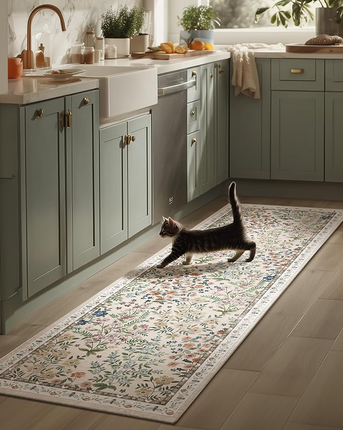 Washable Kitchen Rug Runners for Hallways: 2'6"x8' Bedroom Rug Non Slip Low Pile Soft Stain Resistant Floor Carpet Runner Rug for Kitchen Indoor Entryway Hallway Laundry Room Beside Farmhouse