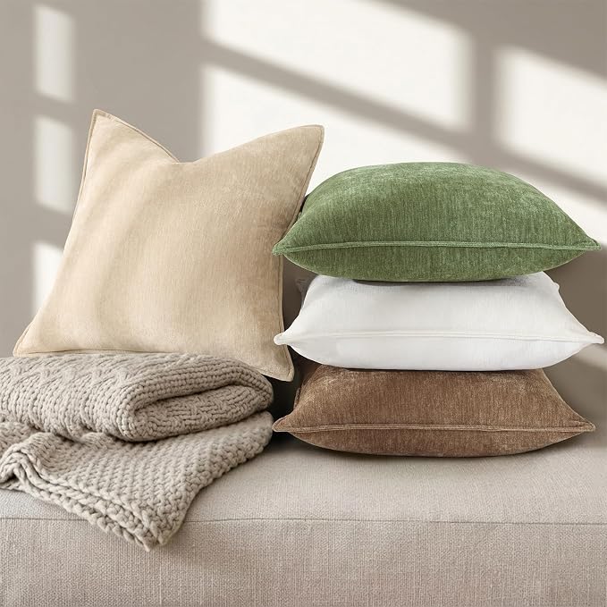 decorUhome Fall Couch Euro Sham Throw Pillow Covers 22x22 Set of 2, Decorative Soft Velvet Modern Cozy Chenille Pillow Cases with Elegant Design for Sofa Bed Living Room Home Decor, Brown