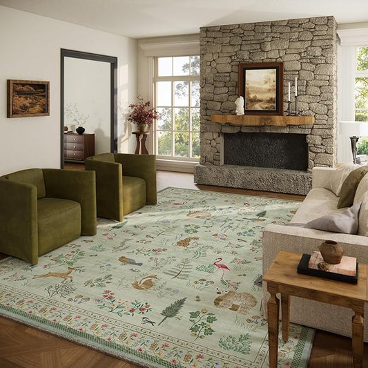 10x12 Area Rugs for Living Room: Washable Bedroom Rug Stain Resistant Non Slip Low Pile Ultra Soft Faux Wool Lightweight Large Rugs for Dining Room Under Table Rug Nursery Farmhouse Home Office Indoor