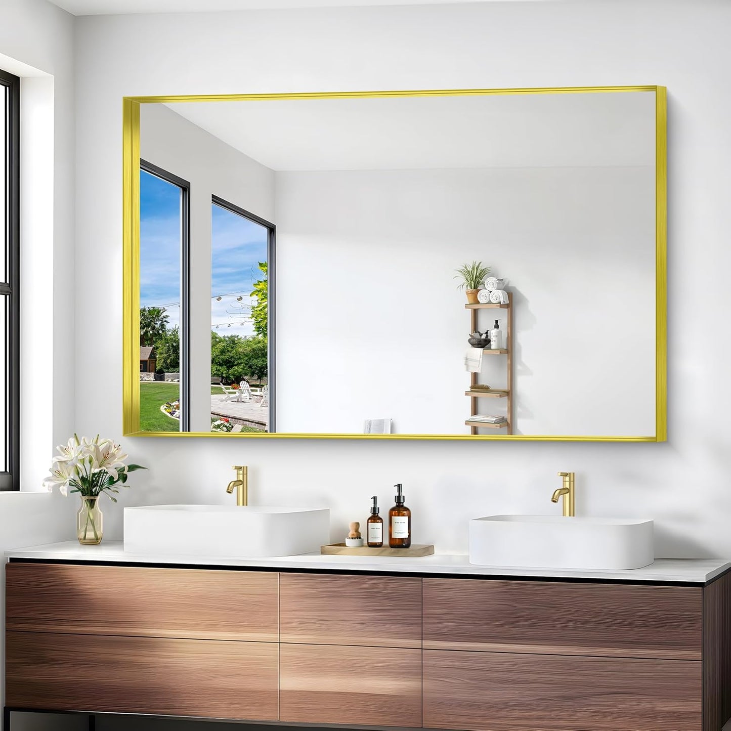 Gold Bathroom Mirror, 36x55 Inch Rectangular Deep Frame Mirror, Large Wall Mounted Bathroom Vanity Mirror Over Sink for Bedroom,Restroom, Living Room, Hangs Vertically or Horizontally
