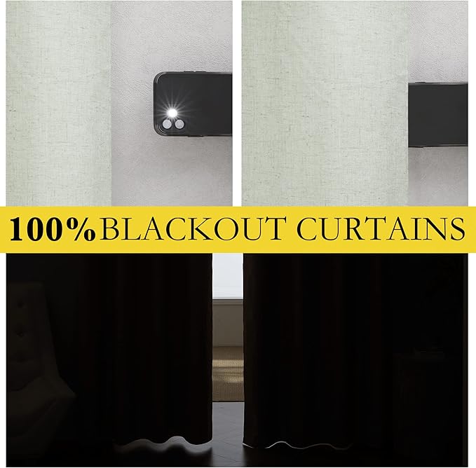 NICETOWN Cold Reducing Full Blackout Sage Green Linen Curtains 108 inches Length with Thermal Insulated Liners, 2 Panels, 52 inches W, Farmhouse Style Keep Warm Large Window Draperies for Hall