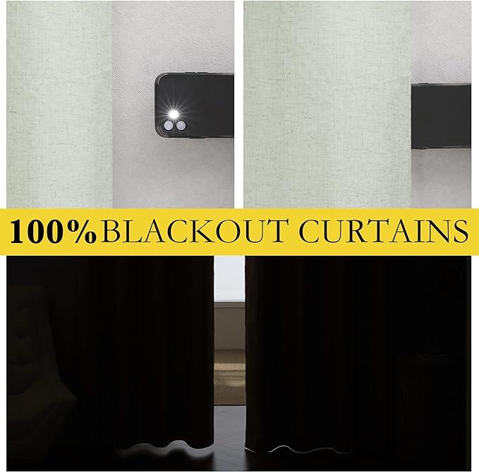 NICETOWN Sage Green Blackout Linen Curtains 95" Long, 2 Pieces, 62" Wide Each Panel, Bronze Grommet Full Light Blocking Drapes with White Thermal Insulated Liner for Nursery, Hall, Villa
