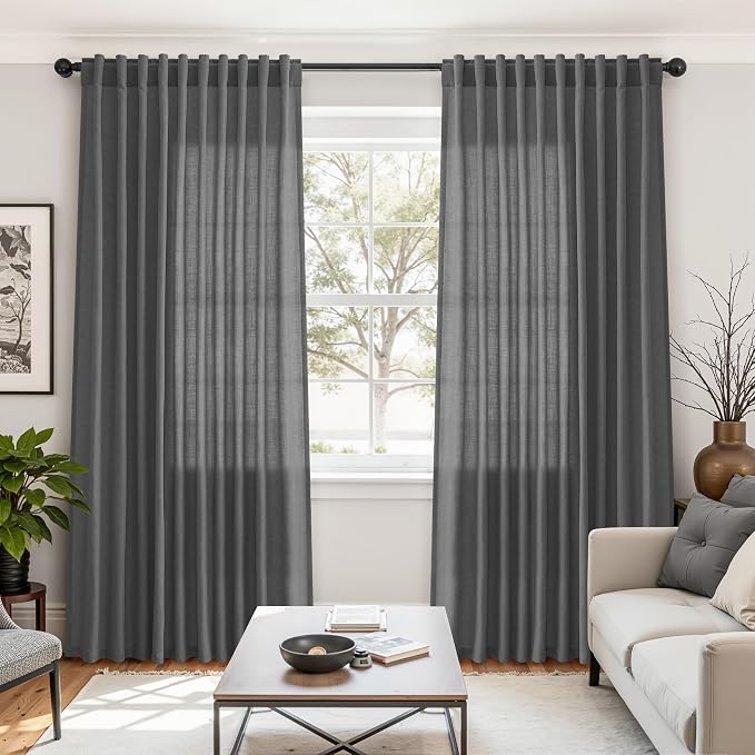 Blazer Grey Linen Curtains 84 Inches Long 2 Panels Set Back Tab Rod Pocket Dark Grey Living Room Curtain Farmhouse Modern Light Filtering Drapes for Bedroom Home Decor 52 Inch Width x 84 Inch Length