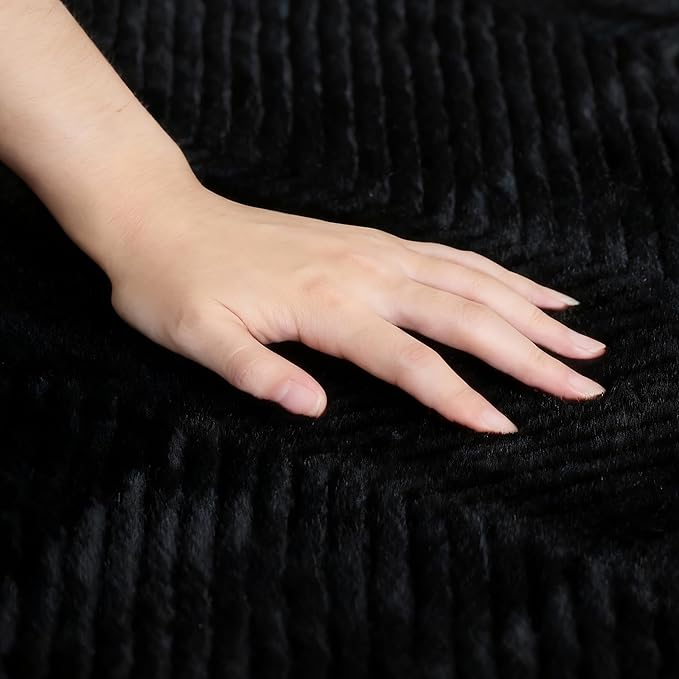 Area Rug for Living Room - 4x6 Soft Faux Rabbit Fur Modern Geometric Wave Carpet for Bedroom, Black