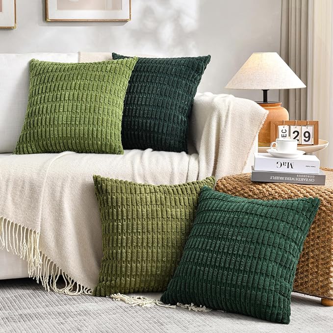 Fancy Homi 4 Packs Decorative Throw Pillow Covers for Living Room Couch Bed, Modern Farmhouse Boho Home Décor Accent Cushion Case, 16" x 16", Green Series