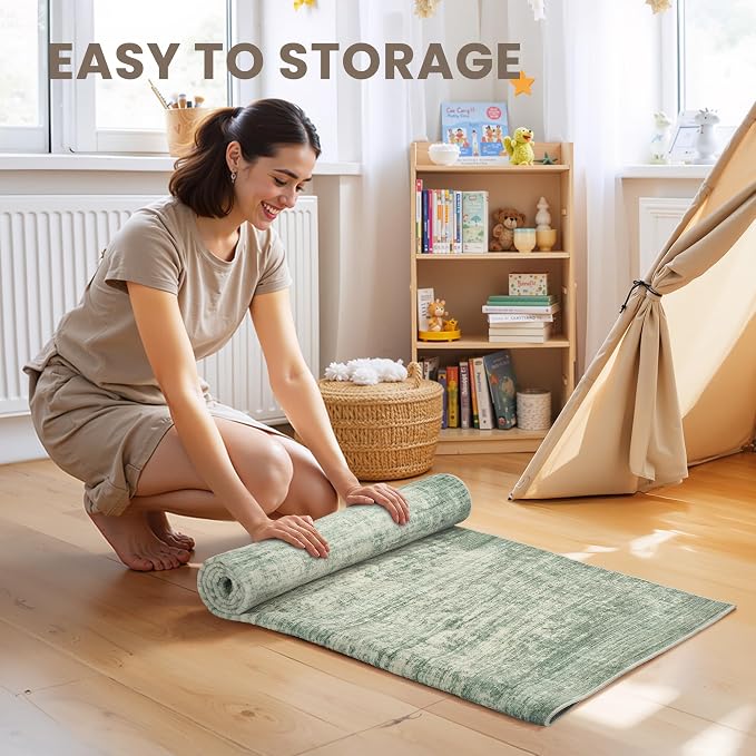 zesthome 6x9 Rugs for Living Room – Abstract Washable Rug, Ultra-Thin 6x9 Area Rugs, Stain Resistant Rugs for Bedroom, Large Home Decor Rug, Modern Area Rug (Green, 6'x9')