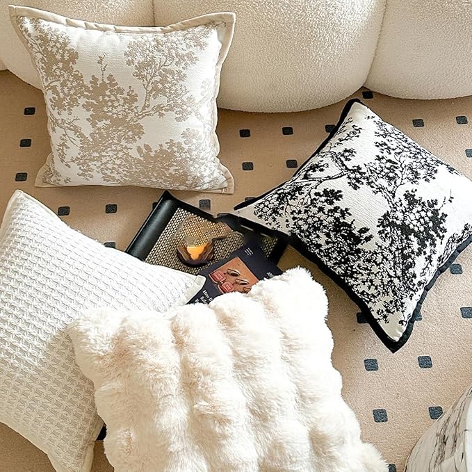 Croker Horse 18x18'' inches Throw Pillow Cushion Covers - White Beige Embroidery Pine Tree Luxury Modern Style Couch Sofa Pillow Cover for Living Room Bedroom