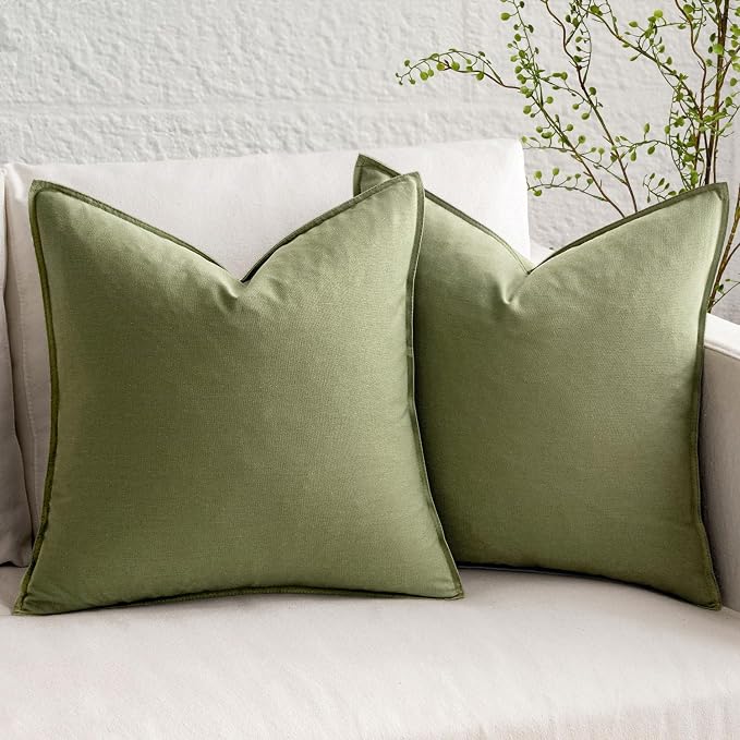MIULEE Pack of 2 Decorative Linen Pillow Covers 20x20 Inch Sage Green | Spring Boho Farmhouse Modern Soft Accent Throw Pillows Neutral Cushion Covers for Sofa Couch Bed Living Room Home Decor