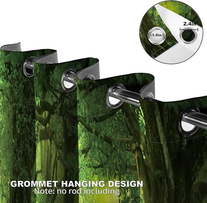 MissHope Green Tree Forest Blackout Curtains Wild Green Scenery Sunshine Decor for Bedroom Study Classroom Living Room Darkening Grommet Window Drapes 2 Panel Set, 52x84 Inch