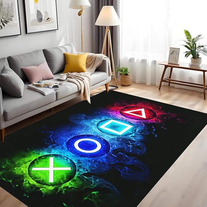 Games Area Rugs, Gamer Rug Boy Cool Player Decor, Gaming Carpets Boys Teens, Child Run Play Soft Floor Mat Dining Living Sofa, Video Game Decorate Doormats Black, 70 in x 55 in