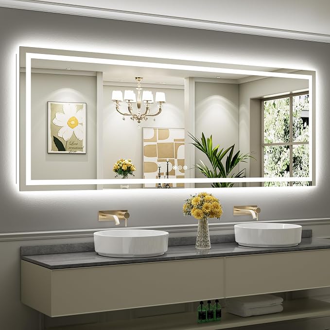 Briivue 96x36 Inch LED Bathroom Mirror with Lights, Backlit & Front Lit, Anti-Fog Lighted Bathroom Vanity Mirror for Wall, Memory Function, Dimmable, HD Tempered Glass, Shatter-Proof