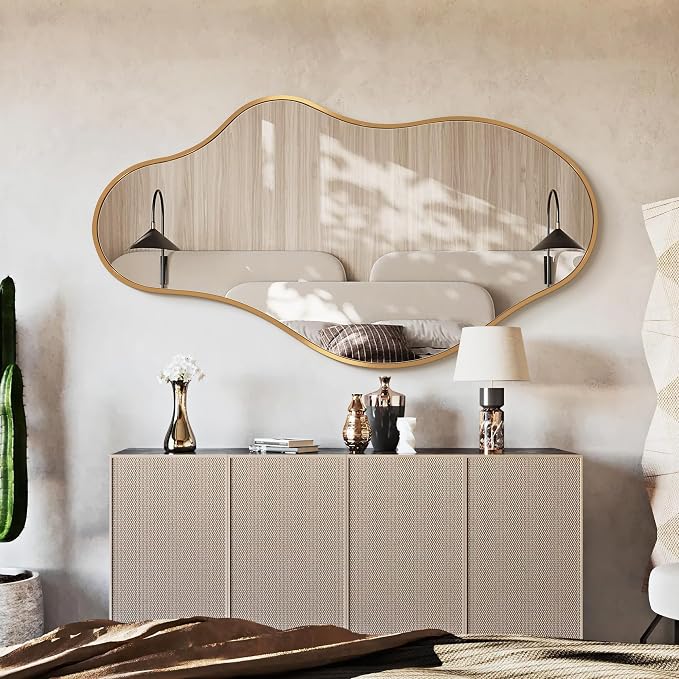 Bathroom Mirror for Over Sink-Gold Room Decor Wall Mirror 20"x 36" | Irregular Wall Mirror - Asymmetrical Abstract Mirror Unique for Bedroom, Living Room, Cloakroom, Entryway
