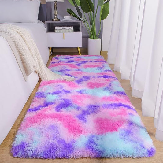 AROGAN Soft Rainbow Area Rugs for Girls Room 2x4 Feet, Fluffy Girls Bedroom Rugs, Princess Rug, Cute Colorful Carpet for Kids Teens Nursery Toddler (Hot Pink)