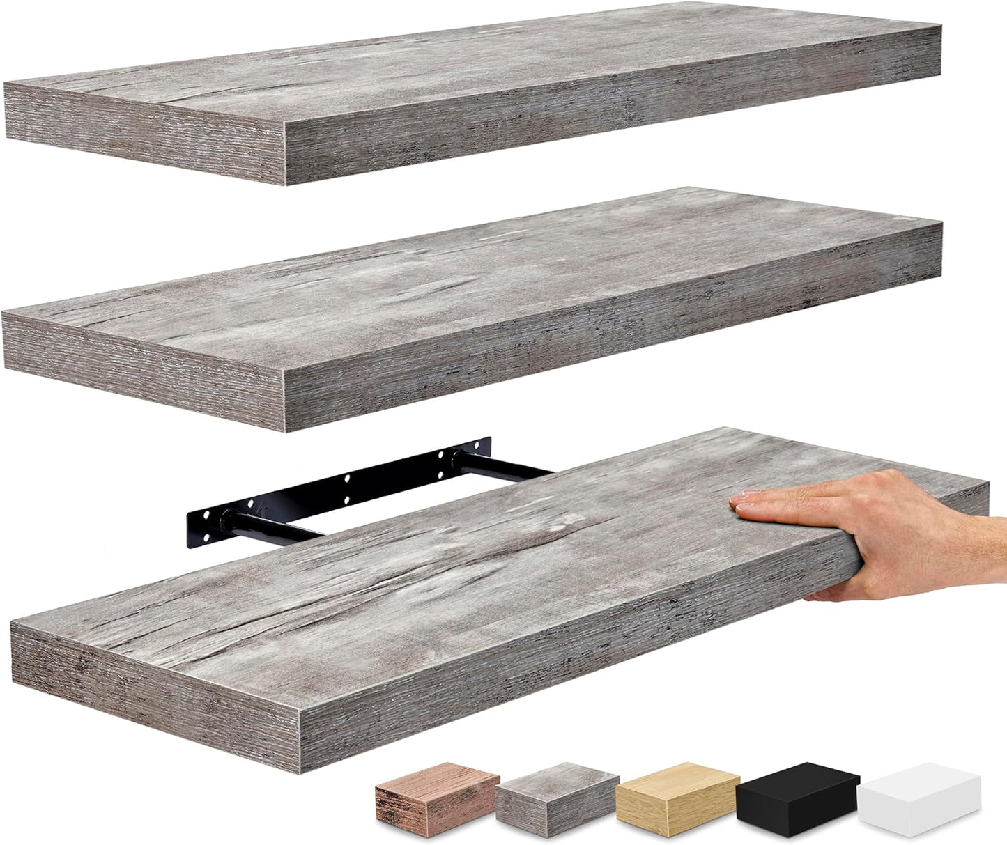 Sorbus Floating Shelves for Wall - 24" Bathroom Shelves, Wall Decor for Bedroom, Kitchen, Living Room, Home Decor & Book Storage - Mounted Floating Shelf with Invisible Brackets (Gray, 3 Pack)