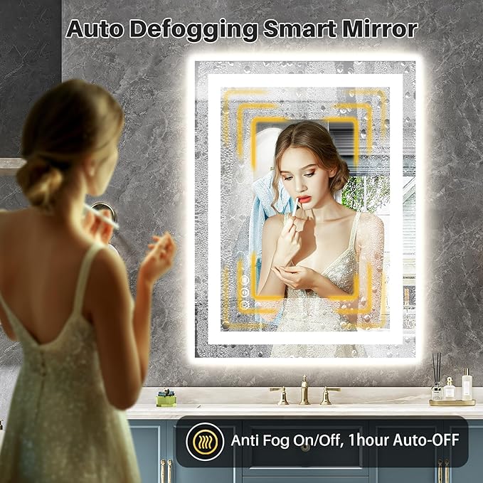 24x32 LED Bathroom Mirror, Dual Lit Anti-Fog Wall Vanity Mirror | 3 Color Dimmable, Memory Function, Shatter-Proof Tempered Glass, ETL Listed, IP54 Waterproof Horizontal/Vertical
