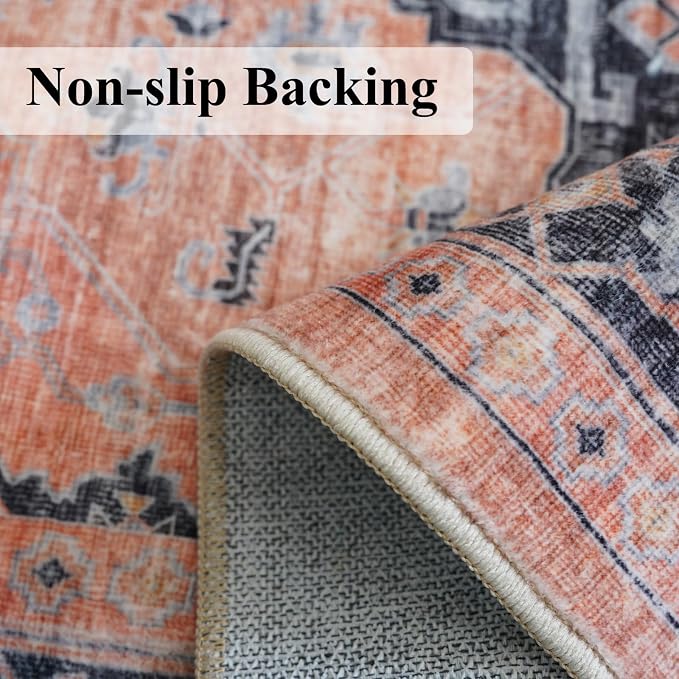 Hallway Washable Runner Rug - 2'6x14 Kitchen Rugs Entryway Rug Runner Vintage Soft Floor Mat Non Slip Indoor Farmhouse Carpet for Bathroom Living Room Bedroom (2'6''x14', Orange)