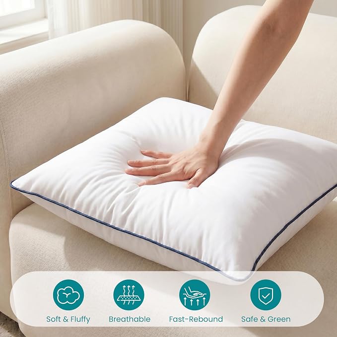 Oubonun 16 x 16 Throw Pillow Inserts – Durable & Structured, Soft Down Alternative Decorative Pillows with Piping Edge for Couch Sofa Bed, Machine Washable, White, Pack of 4