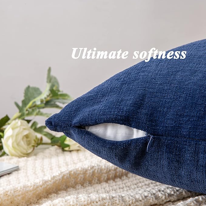 GAWAMAY Decorative Square Throw Pillow Covers 22"x22" Inch Set of 2, Super Soft Chenille Pillows Farmhouse Fall Pillowcase for Living Room Bedroom Sofa Couch Cushion Cover Navy Blue 55x55cm