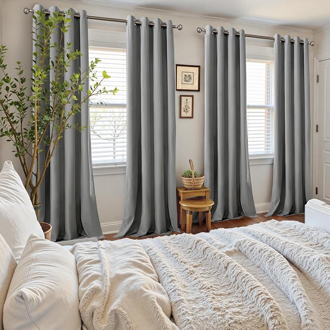 YoungsTex 72 Inch Length Velvet Blackout Curtains for Living Room Windows, Thermal Insulated Drapes with Grommet Room Darkening Privacy for Bedroom, Light Grey, 2 Panels, 52 X 72 Inch