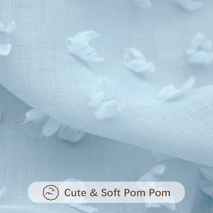 DANCURTON Light Blue Sheer Curtains 96 Inches Long for Living Dining Room Pom Pom Back Tab Boho Farmhouse Sheer Drapes 2 Panels Pale Baby Pastel Blue Voile Curtain for Boys Girls Bedroom Nursery 52x96