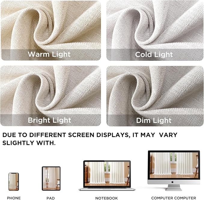 Joydeco Linen Curtains 72 Inch Length 2 Panels Set for Living Room,Light Filtering Curtains 37 Inch Wide for Bedroom, Off-White Curtains with Back Tab & Rod Pockets (37x72 inch, Off-White)