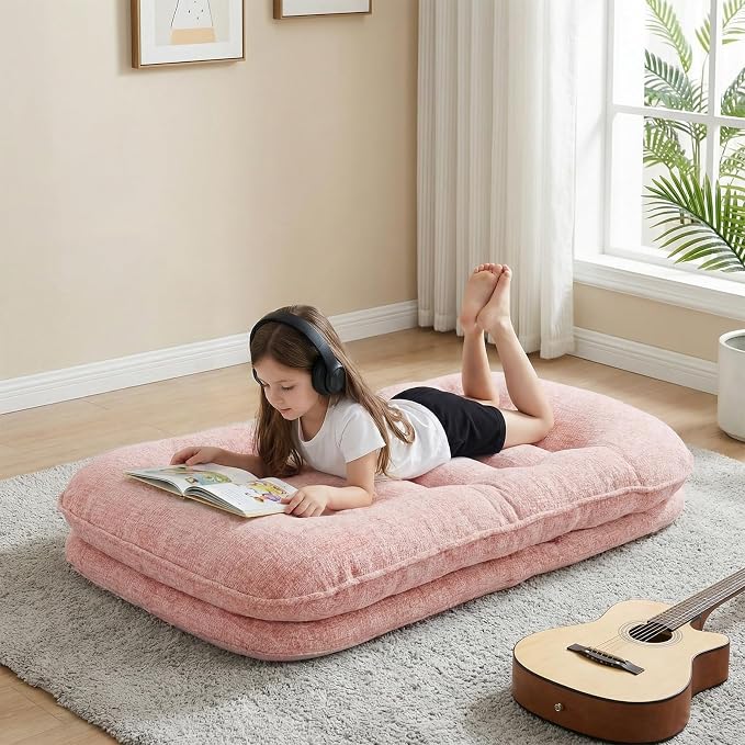 DUMOS Comfy Saucer Chair,Foldable Padded Chairs for Bedroom, Dorm & Gaming, Foldable Fashion Floor Chair with Back Support for Small Spaces,Hot New Pink