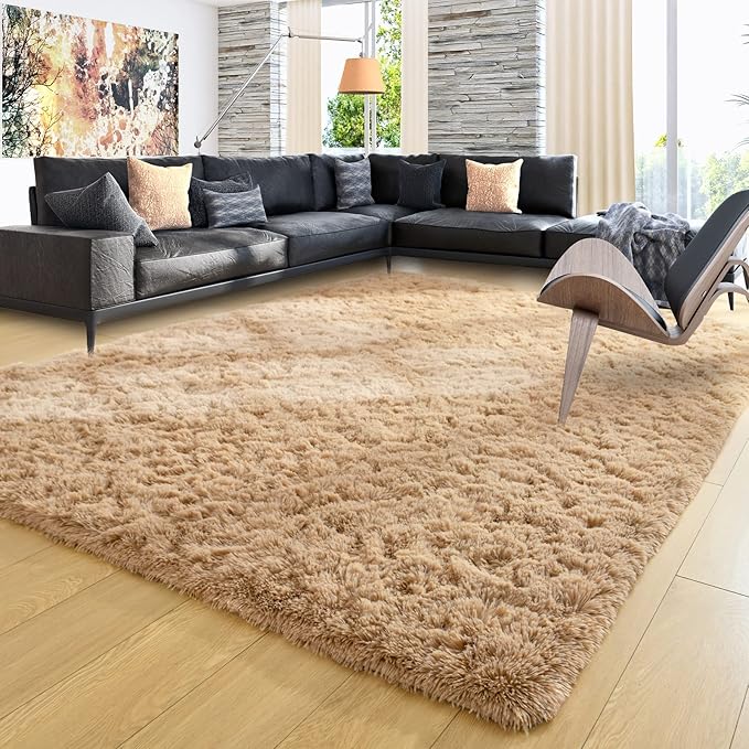 Ompaa Fluffy Rug, Super Soft Fuzzy Area Rugs for Bedroom Living Room - 6' x 9' Large Plush Furry Shag Rug - Kids Playroom Nursery Classroom Dining Room Decor Floor Carpet, Beige