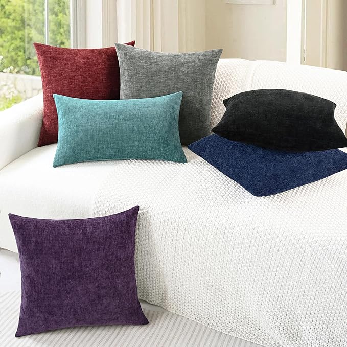 CaliTime Throw Pillow Covers Decorative 26 X 26 Inches Pack of 2 Cozy Chenille Cushion Cases for Couch Sofa Bed Living Room Home Navy Blue